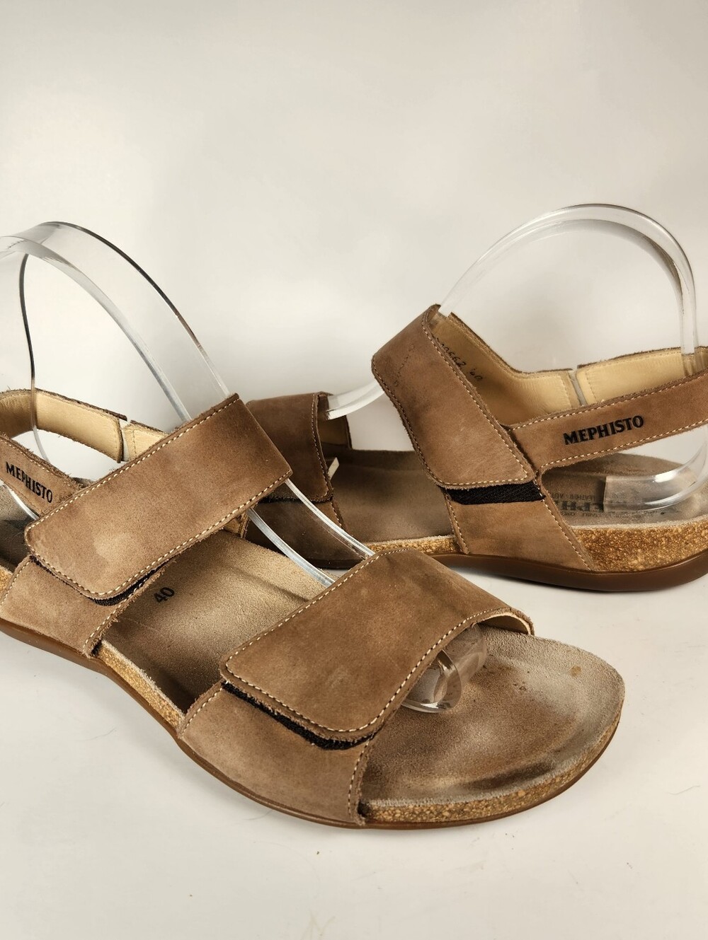 MEPHISTO Women's Agave Sandal Size 9 EU 40 Beige Leather Wedge Open Toe Shoe